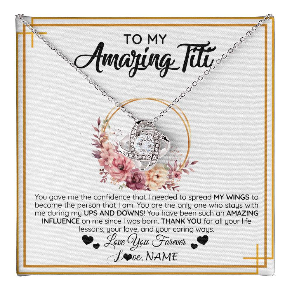 Love Knot Necklace 14K White Gold Finish | 1 | Personalized To My Amazing Titi Necklace From Niece Nephew You Gave Me The Confidence Titi Birthday Mothers Day Christmas Customized Gift Box Message Card | teecentury