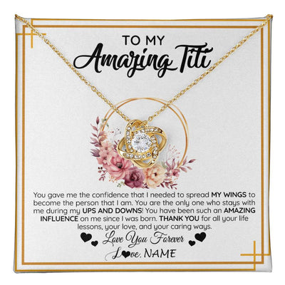 Love Knot Necklace 18K Yellow Gold Finish | 1 | Personalized To My Amazing Titi Necklace From Niece Nephew You Gave Me The Confidence Titi Birthday Mothers Day Christmas Customized Gift Box Message Card | teecentury