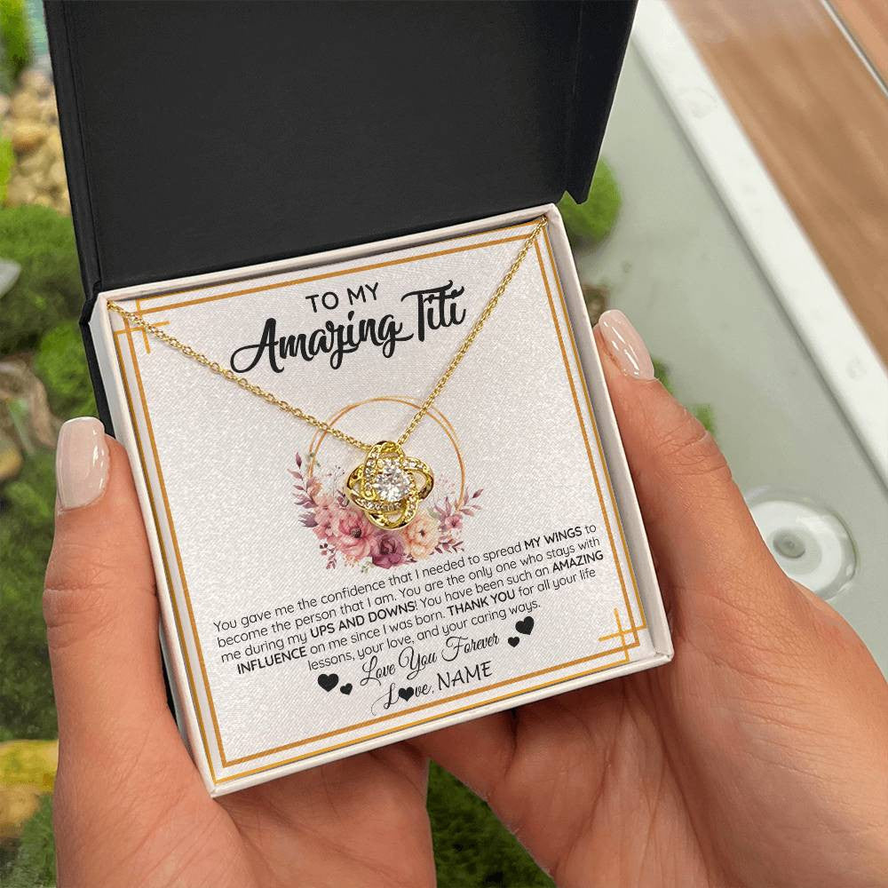 Love Knot Necklace 18K Yellow Gold Finish | 2 | Personalized To My Amazing Titi Necklace From Niece Nephew You Gave Me The Confidence Titi Birthday Mothers Day Christmas Customized Gift Box Message Card | teecentury