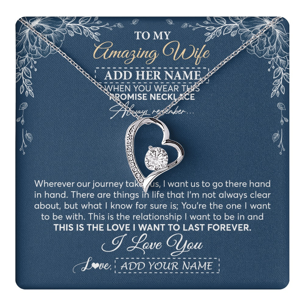 Forever Love Necklace 14K White Gold Finish | 1 | Personalized To My Amazing Wife Necklace From Husband Promise Necklace Birthday Gifts For Wife Anniversary Romantic Valentines Christmas Gift Box Message Card | https://teecentury.