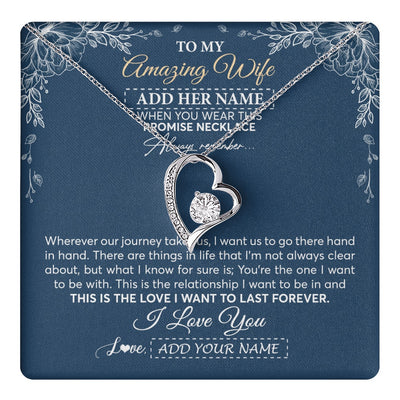 Forever Love Necklace 14K White Gold Finish | 1 | Personalized To My Amazing Wife Necklace From Husband Promise Necklace Birthday Gifts For Wife Anniversary Romantic Valentines Christmas Gift Box Message Card | https://teecentury.