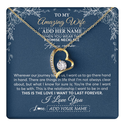 Forever Love Necklace 18K Yellow Gold Finish | 1 | Personalized To My Amazing Wife Necklace From Husband Promise Necklace Birthday Gifts For Wife Anniversary Romantic Valentines Christmas Gift Box Message Card | https://teecentury.