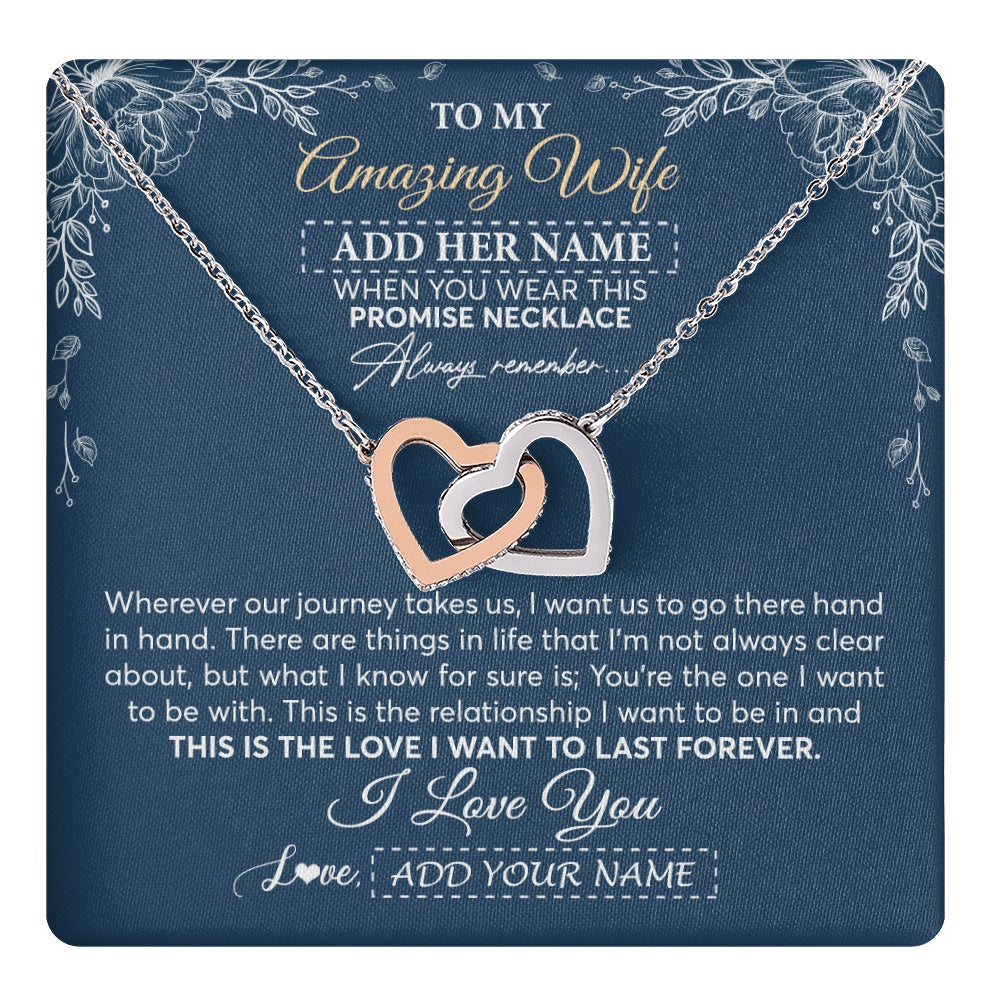 Interlocking Hearts Necklace Stainless Steel & Rose Gold Finish | 1 | Personalized To My Amazing Wife Necklace From Husband Promise Necklace Birthday Gifts For Wife Anniversary Romantic Valentines Christmas Gift Box Message Card | https://teecentury.