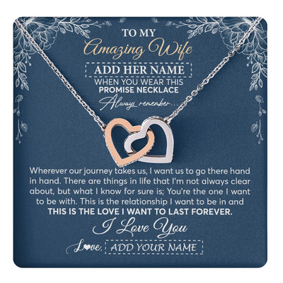 Interlocking Hearts Necklace Stainless Steel & Rose Gold Finish | 1 | Personalized To My Amazing Wife Necklace From Husband Promise Necklace Birthday Gifts For Wife Anniversary Romantic Valentines Christmas Gift Box Message Card | https://teecentury.