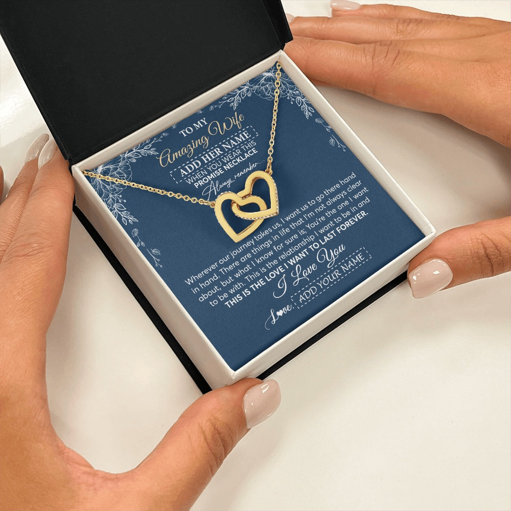 Interlocking Hearts Necklace 18K Yellow Gold Finish | 2 | Personalized To My Amazing Wife Necklace From Husband Promise Necklace Birthday Gifts For Wife Anniversary Romantic Valentines Christmas Gift Box Message Card | https://teecentury.