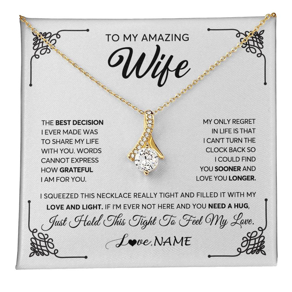 Alluring Beauty Necklace 18K Yellow Gold Finish | 1 | Personalized To My Amazing Wife Necklace From Husband The Best Decision I Ever Made Wife Valentines Day Birthday Christmas Customized Gift Box Message Card | teecentury