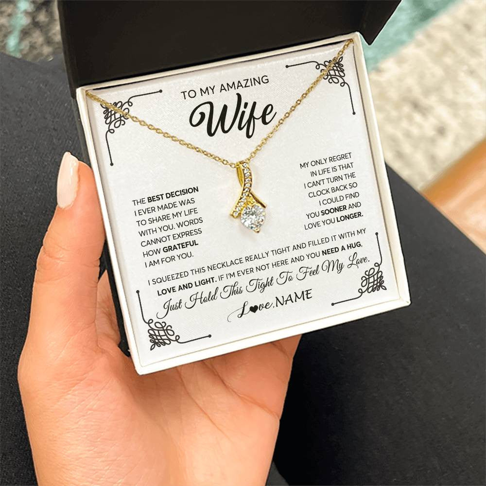 Alluring Beauty Necklace 18K Yellow Gold Finish | 2 | Personalized To My Amazing Wife Necklace From Husband The Best Decision I Ever Made Wife Valentines Day Birthday Christmas Customized Gift Box Message Card | teecentury