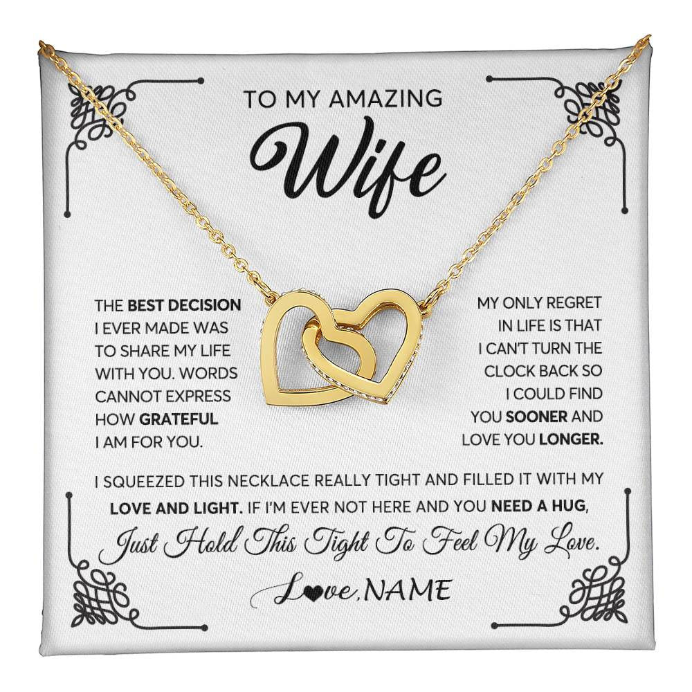 Interlocking Hearts Necklace 18K Yellow Gold Finish | 1 | Personalized To My Amazing Wife Necklace From Husband The Best Decision I Ever Made Wife Valentines Day Birthday Christmas Customized Gift Box Message Card | teecentury