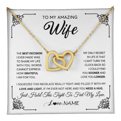 Interlocking Hearts Necklace 18K Yellow Gold Finish | 1 | Personalized To My Amazing Wife Necklace From Husband The Best Decision I Ever Made Wife Valentines Day Birthday Christmas Customized Gift Box Message Card | teecentury