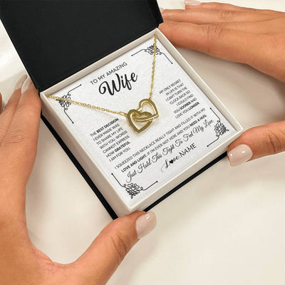 Interlocking Hearts Necklace 18K Yellow Gold Finish | 2 | Personalized To My Amazing Wife Necklace From Husband The Best Decision I Ever Made Wife Valentines Day Birthday Christmas Customized Gift Box Message Card | teecentury