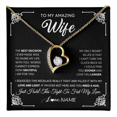 Forever Love Necklace 18K Yellow Gold Finish | 1 | Personalized To My Amazing Wife Necklace From Husband The Best Decision I Ever Made Wife Wedding Day Birthday Christmas Customized Gift Box Message Card | teecentury