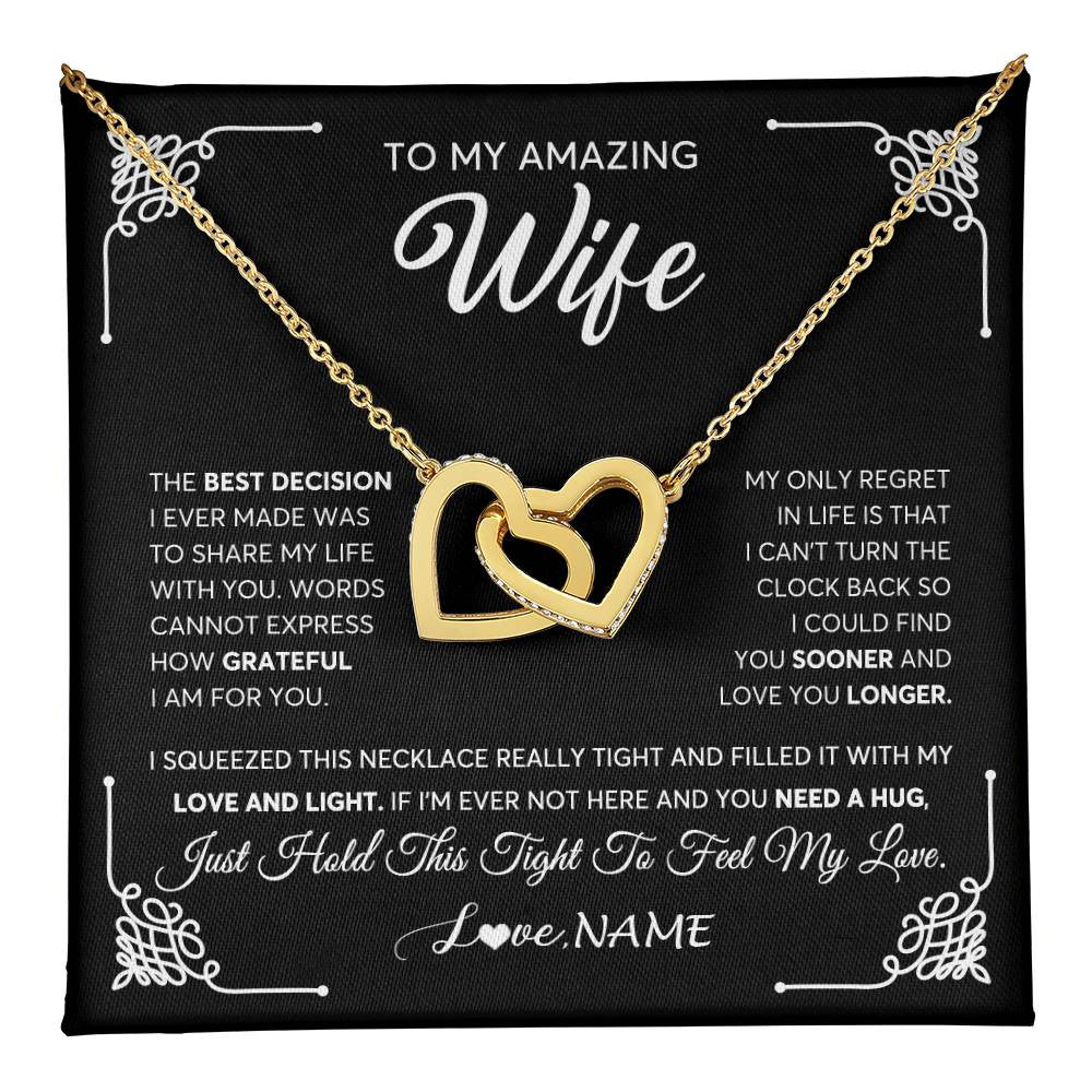 Interlocking Hearts Necklace 18K Yellow Gold Finish | 1 | Personalized To My Amazing Wife Necklace From Husband The Best Decision I Ever Made Wife Wedding Day Birthday Christmas Customized Gift Box Message Card | teecentury