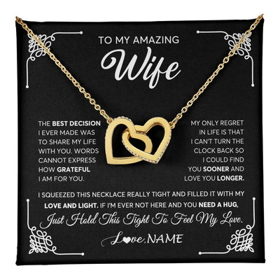 Interlocking Hearts Necklace 18K Yellow Gold Finish | 1 | Personalized To My Amazing Wife Necklace From Husband The Best Decision I Ever Made Wife Wedding Day Birthday Christmas Customized Gift Box Message Card | teecentury