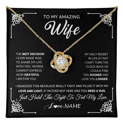 Love Knot Necklace 18K Yellow Gold Finish | 1 | Personalized To My Amazing Wife Necklace From Husband The Best Decision I Ever Made Wife Wedding Day Birthday Christmas Customized Gift Box Message Card | teecentury