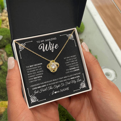 Love Knot Necklace 18K Yellow Gold Finish | 2 | Personalized To My Amazing Wife Necklace From Husband The Best Decision I Ever Made Wife Wedding Day Birthday Christmas Customized Gift Box Message Card | teecentury