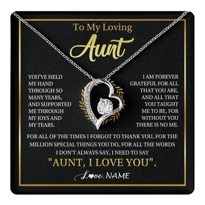 Forever Love Necklace 14K White Gold Finish | 1 | Personalized To My Aunt Gifts Necklace From Niece Nephew Grateful Thank You Aunt Birthday Gifts Mothers Day Christmas Jewelry Customized Gift Box Message Card | teecentury