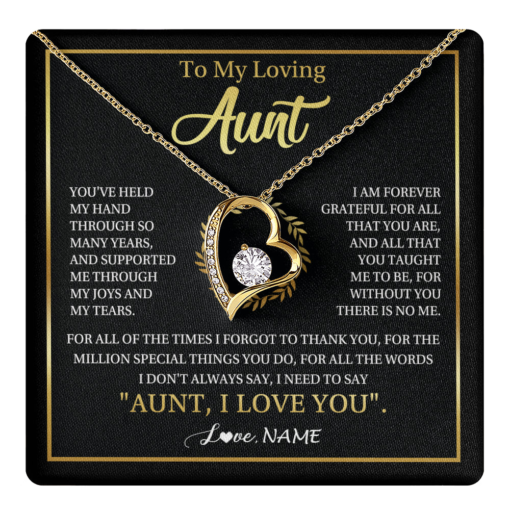 Forever Love Necklace 18K Yellow Gold Finish | 1 | Personalized To My Aunt Gifts Necklace From Niece Nephew Grateful Thank You Aunt Birthday Gifts Mothers Day Christmas Jewelry Customized Gift Box Message Card | teecentury