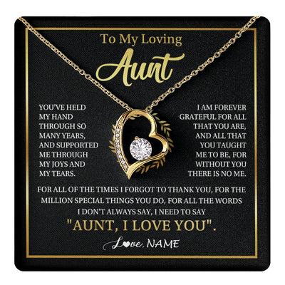 Forever Love Necklace 18K Yellow Gold Finish | 1 | Personalized To My Aunt Gifts Necklace From Niece Nephew Grateful Thank You Aunt Birthday Gifts Mothers Day Christmas Jewelry Customized Gift Box Message Card | teecentury