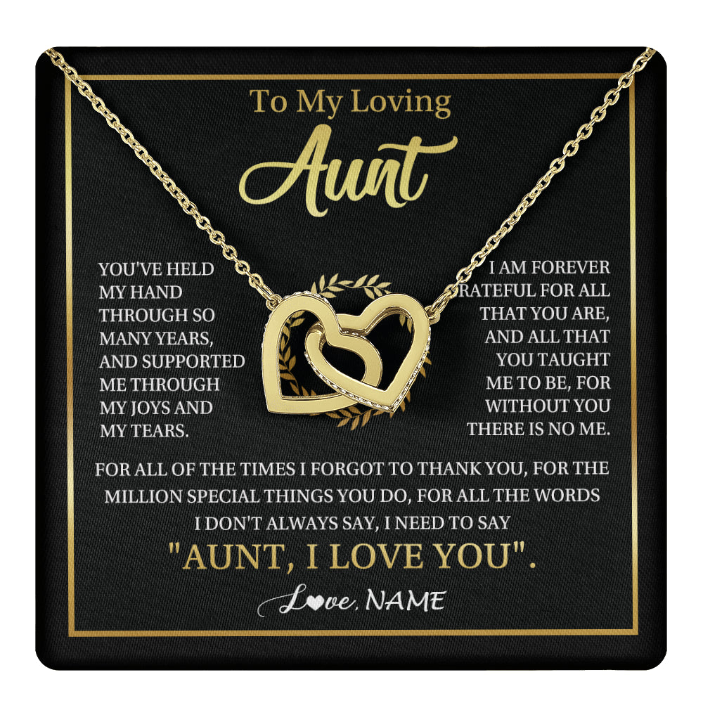 Interlocking Hearts Necklace 18K Yellow Gold Finish | 1 | Personalized To My Aunt Gifts Necklace From Niece Nephew Grateful Thank You Aunt Birthday Gifts Mothers Day Christmas Jewelry Customized Gift Box Message Card | teecentury