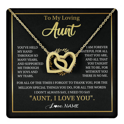 Interlocking Hearts Necklace 18K Yellow Gold Finish | 1 | Personalized To My Aunt Gifts Necklace From Niece Nephew Grateful Thank You Aunt Birthday Gifts Mothers Day Christmas Jewelry Customized Gift Box Message Card | teecentury