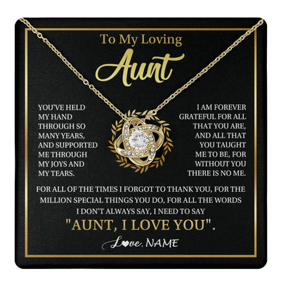 Love Knot Necklace 18K Yellow Gold Finish | 1 | Personalized To My Aunt Gifts Necklace From Niece Nephew Grateful Thank You Aunt Birthday Gifts Mothers Day Christmas Jewelry Customized Gift Box Message Card | teecentury