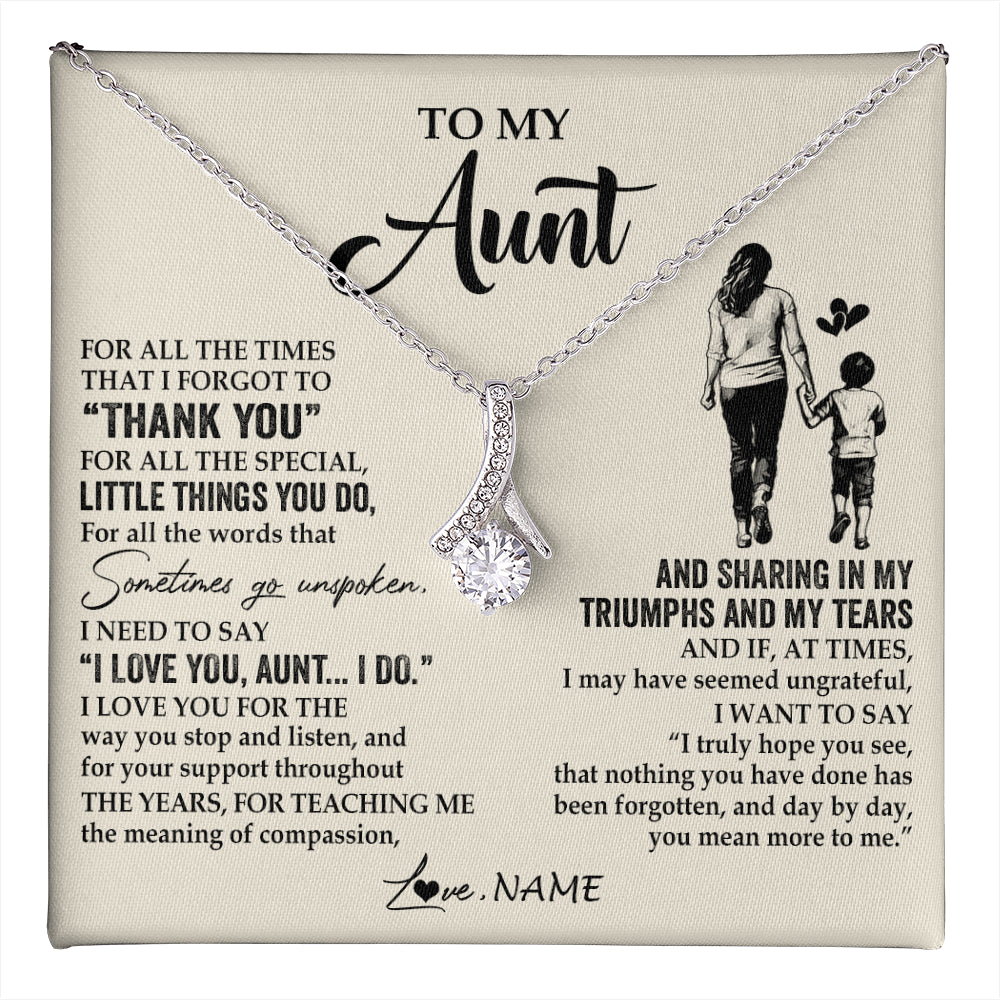 Alluring Beauty Necklace 14K White Gold Finish | 1 | Personalized To My Aunt Necklace From Nephew For All The Times That I Forgot To Thank You Aunt Birthday Mothers Day Christmas Customized Gift Box Message Card | teecentury