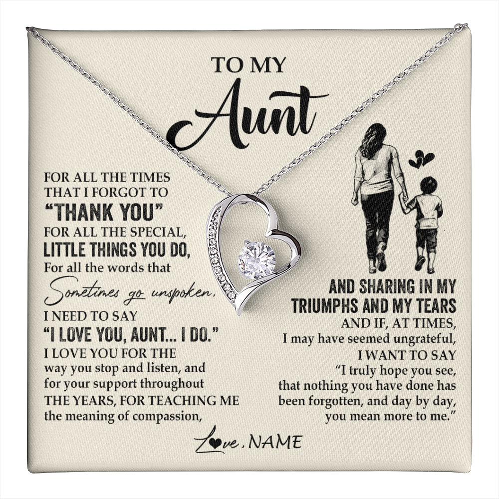 Forever Love Necklace 14K White Gold Finish | 1 | Personalized To My Aunt Necklace From Nephew For All The Times That I Forgot To Thank You Aunt Birthday Mothers Day Christmas Customized Gift Box Message Card | teecentury