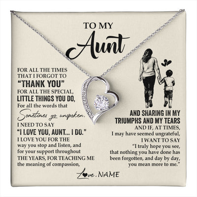 Forever Love Necklace 14K White Gold Finish | 1 | Personalized To My Aunt Necklace From Nephew For All The Times That I Forgot To Thank You Aunt Birthday Mothers Day Christmas Customized Gift Box Message Card | teecentury