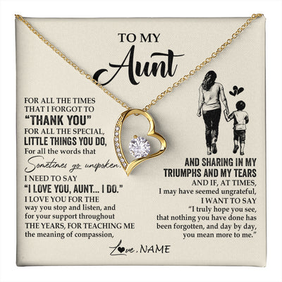 Forever Love Necklace 18K Yellow Gold Finish | 1 | Personalized To My Aunt Necklace From Nephew For All The Times That I Forgot To Thank You Aunt Birthday Mothers Day Christmas Customized Gift Box Message Card | teecentury