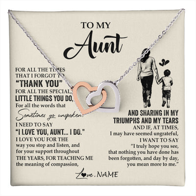 Interlocking Hearts Necklace Stainless Steel & Rose Gold Finish | 1 | Personalized To My Aunt Necklace From Nephew For All The Times That I Forgot To Thank You Aunt Birthday Mothers Day Christmas Customized Gift Box Message Card | teecentury