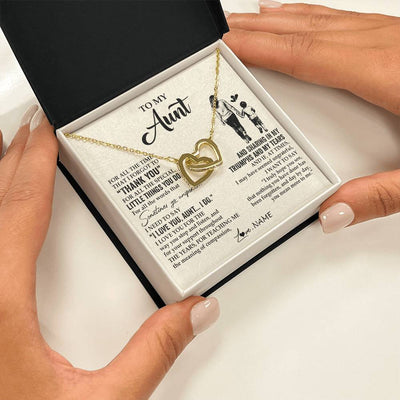 Interlocking Hearts Necklace 18K Yellow Gold Finish | 2 | Personalized To My Aunt Necklace From Nephew For All The Times That I Forgot To Thank You Aunt Birthday Mothers Day Christmas Customized Gift Box Message Card | teecentury