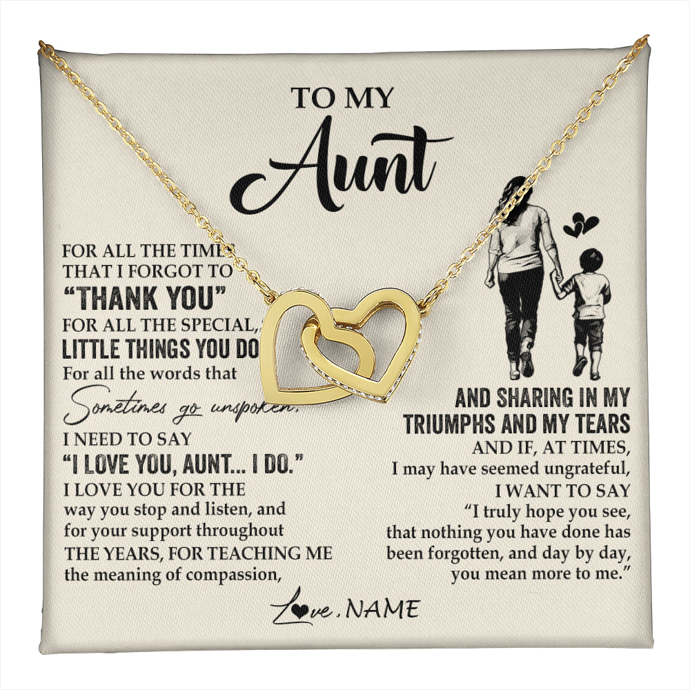 Interlocking Hearts Necklace 18K Yellow Gold Finish | 1 | Personalized To My Aunt Necklace From Nephew For All The Times That I Forgot To Thank You Aunt Birthday Mothers Day Christmas Customized Gift Box Message Card | teecentury