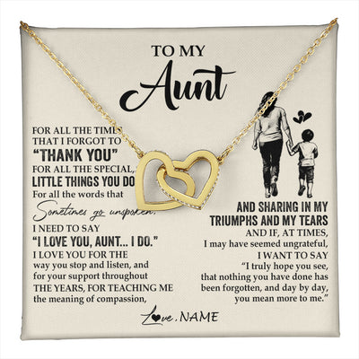 Interlocking Hearts Necklace 18K Yellow Gold Finish | 1 | Personalized To My Aunt Necklace From Nephew For All The Times That I Forgot To Thank You Aunt Birthday Mothers Day Christmas Customized Gift Box Message Card | teecentury