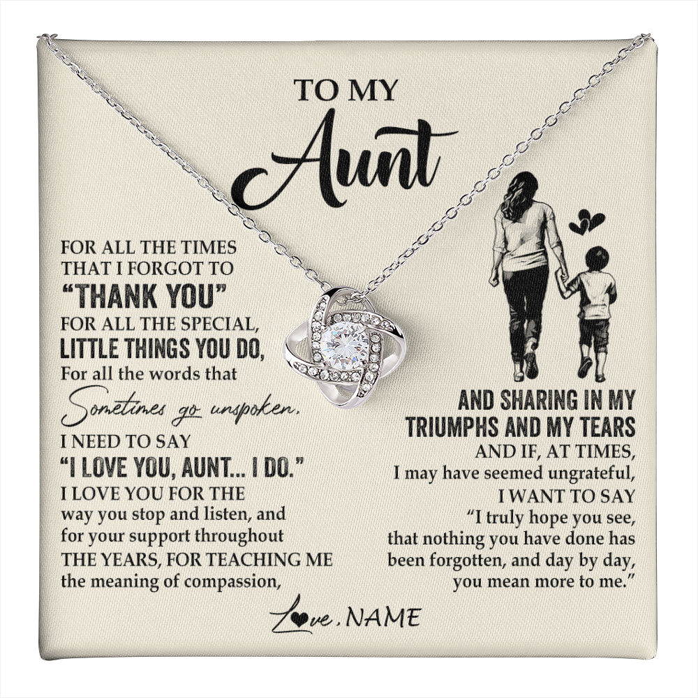 Love Knot Necklace 14K White Gold Finish | 1 | Personalized To My Aunt Necklace From Nephew For All The Times That I Forgot To Thank You Aunt Birthday Mothers Day Christmas Customized Gift Box Message Card | teecentury