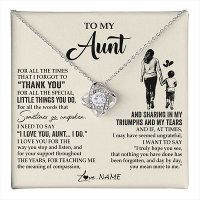 Love Knot Necklace 14K White Gold Finish | 1 | Personalized To My Aunt Necklace From Nephew For All The Times That I Forgot To Thank You Aunt Birthday Mothers Day Christmas Customized Gift Box Message Card | teecentury