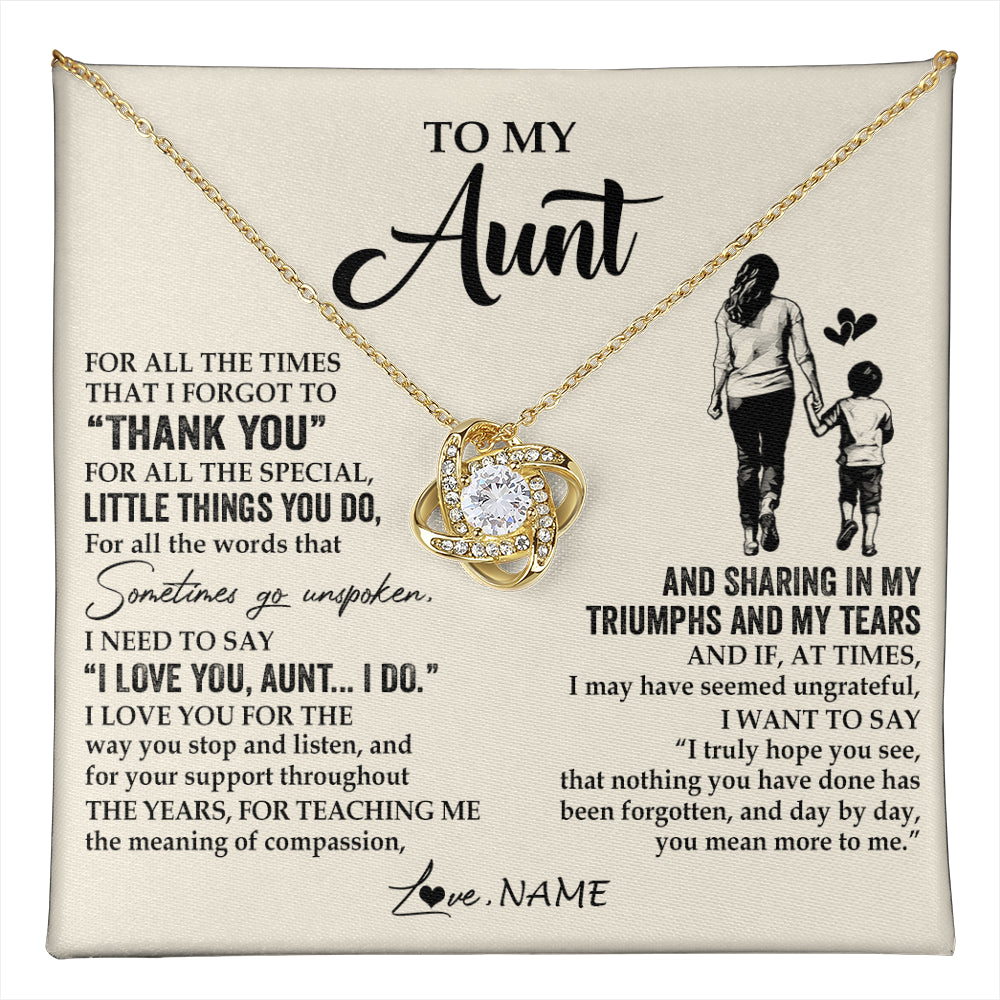 Love Knot Necklace 18K Yellow Gold Finish | 1 | Personalized To My Aunt Necklace From Nephew For All The Times That I Forgot To Thank You Aunt Birthday Mothers Day Christmas Customized Gift Box Message Card | teecentury