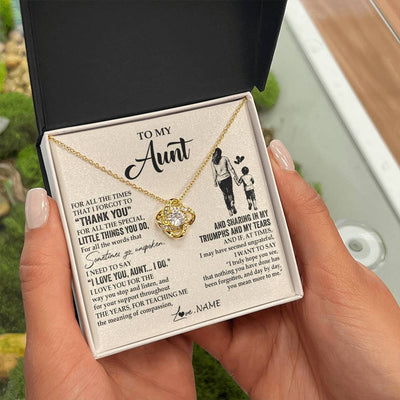 Love Knot Necklace 18K Yellow Gold Finish | 2 | Personalized To My Aunt Necklace From Nephew For All The Times That I Forgot To Thank You Aunt Birthday Mothers Day Christmas Customized Gift Box Message Card | teecentury