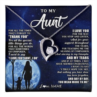 Forever Love Necklace 14K White Gold Finish | 1 | Personalized To My Aunt Necklace From Nephew Niece Thank You Grateful Love Aunt Birthday Mothers Day Thanksgiving Christmas Customized Gift Box Message Card | teecentury