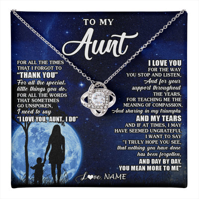Love Knot Necklace 14K White Gold Finish | 1 | Personalized To My Aunt Necklace From Nephew Niece Thank You Grateful Love Aunt Birthday Mothers Day Thanksgiving Christmas Customized Gift Box Message Card | teecentury