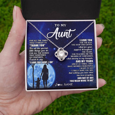 Love Knot Necklace 14K White Gold Finish | 2 | Personalized To My Aunt Necklace From Nephew Niece Thank You Grateful Love Aunt Birthday Mothers Day Thanksgiving Christmas Customized Gift Box Message Card | teecentury