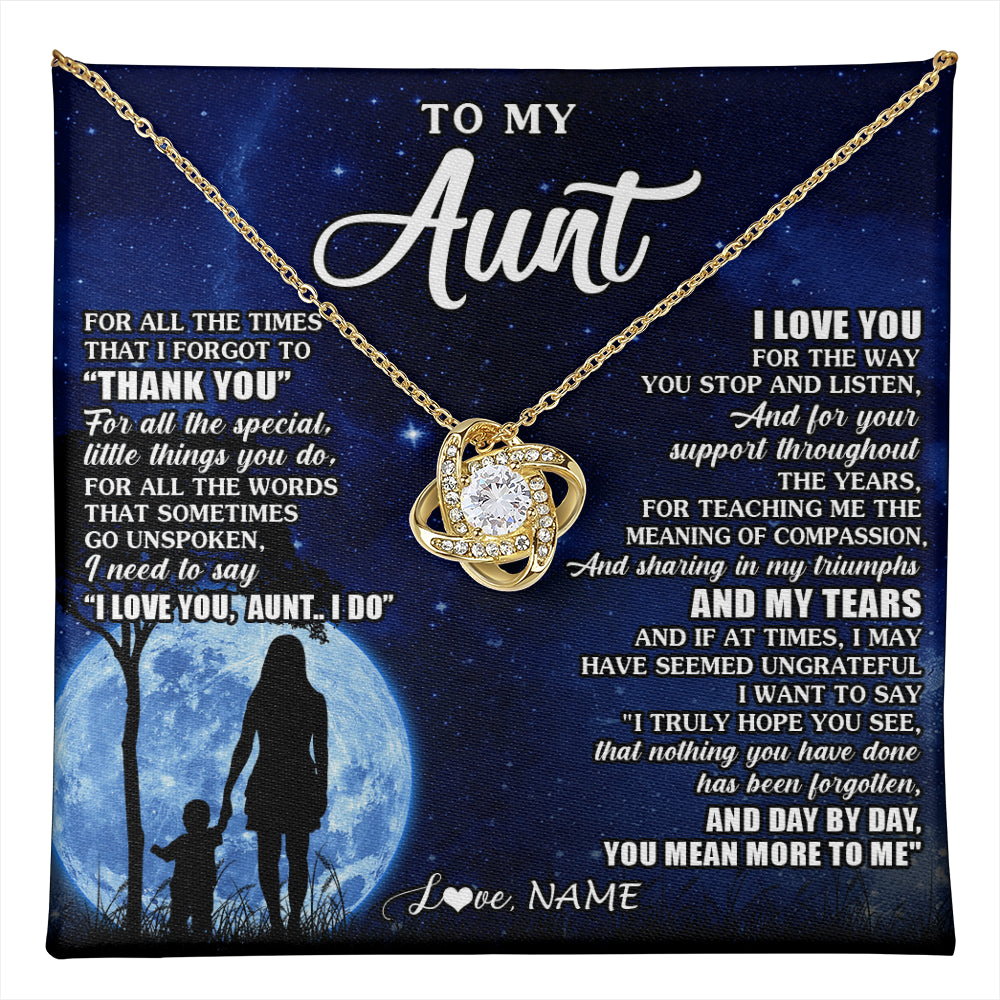 Love Knot Necklace 18K Yellow Gold Finish | 1 | Personalized To My Aunt Necklace From Nephew Niece Thank You Grateful Love Aunt Birthday Mothers Day Thanksgiving Christmas Customized Gift Box Message Card | teecentury