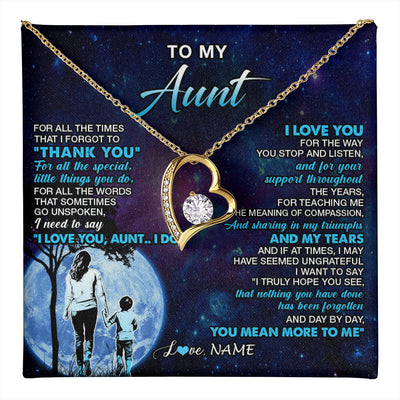 Forever Love Necklace 18K Yellow Gold Finish | 1 | Personalized To My Aunt Necklace From Nephew Thank You Day By Day Aunt Birthday Gifts Mothers Day Christmas Customized Gift Box Message Card | teecentury