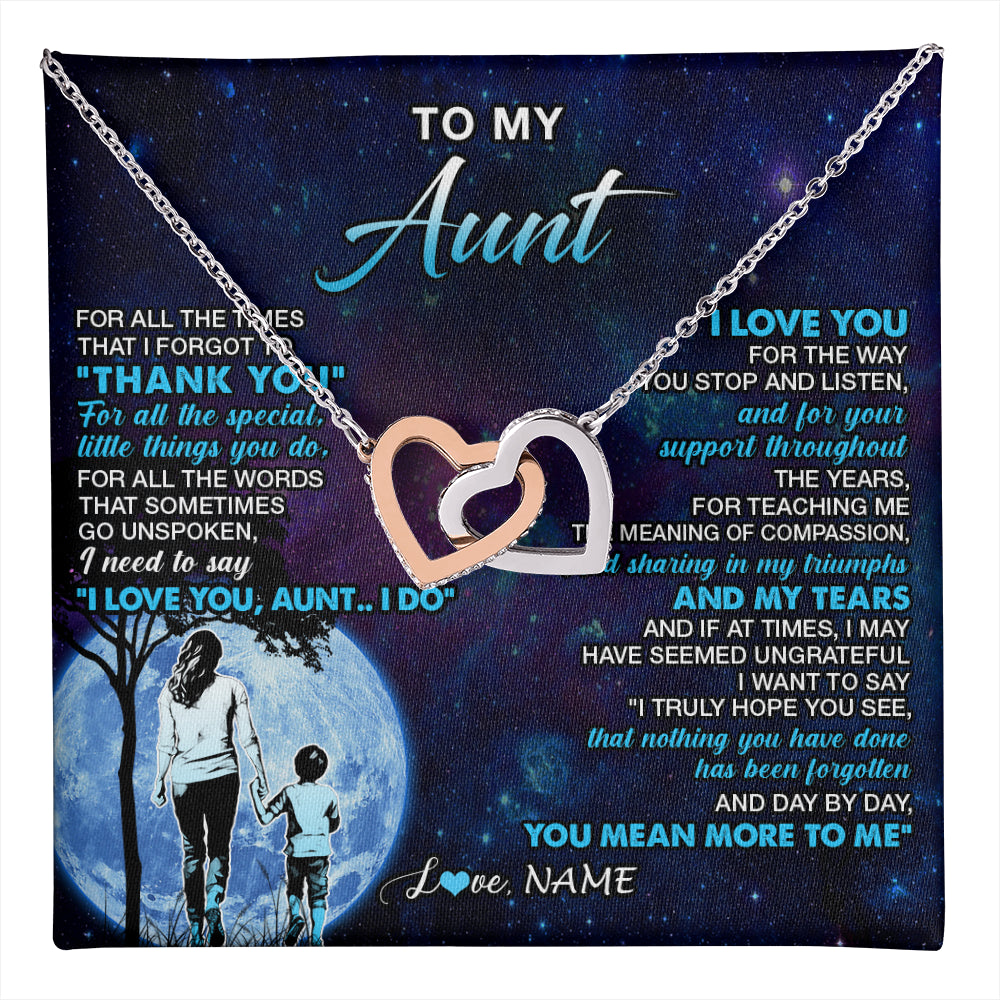 Interlocking Hearts Necklace Stainless Steel & Rose Gold Finish | 1 | Personalized To My Aunt Necklace From Nephew Thank You Day By Day Aunt Birthday Gifts Mothers Day Christmas Customized Gift Box Message Card | teecentury