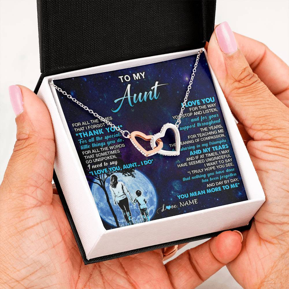 Interlocking Hearts Necklace Stainless Steel & Rose Gold Finish | 2 | Personalized To My Aunt Necklace From Nephew Thank You Day By Day Aunt Birthday Gifts Mothers Day Christmas Customized Gift Box Message Card | teecentury