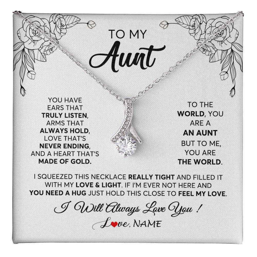 Alluring Beauty Necklace 14K White Gold Finish | 1 | Personalized To My Aunt Necklace From Niece Nephew Hold This Close Feel My Love Aunt Birthday Mothers Day Christmas Jewelry Customized Gift Box Message Card | teecentury