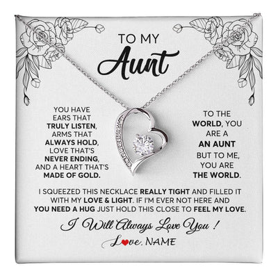 Forever Love Necklace 14K White Gold Finish | 1 | Personalized To My Aunt Necklace From Niece Nephew Hold This Close Feel My Love Aunt Birthday Mothers Day Christmas Jewelry Customized Gift Box Message Card | teecentury