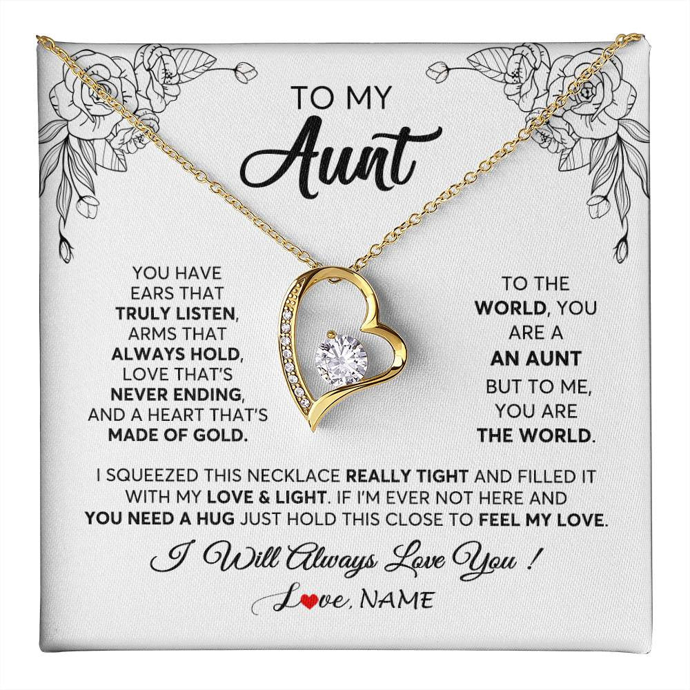 Forever Love Necklace 18K Yellow Gold Finish | 1 | Personalized To My Aunt Necklace From Niece Nephew Hold This Close Feel My Love Aunt Birthday Mothers Day Christmas Jewelry Customized Gift Box Message Card | teecentury