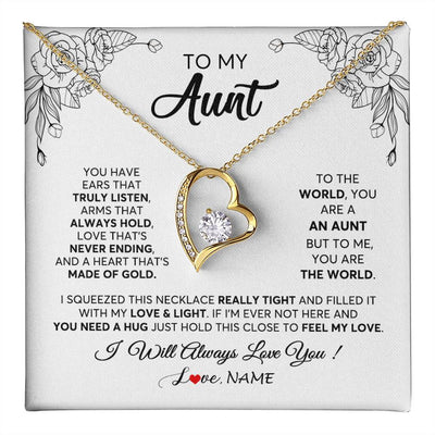 Forever Love Necklace 18K Yellow Gold Finish | 1 | Personalized To My Aunt Necklace From Niece Nephew Hold This Close Feel My Love Aunt Birthday Mothers Day Christmas Jewelry Customized Gift Box Message Card | teecentury