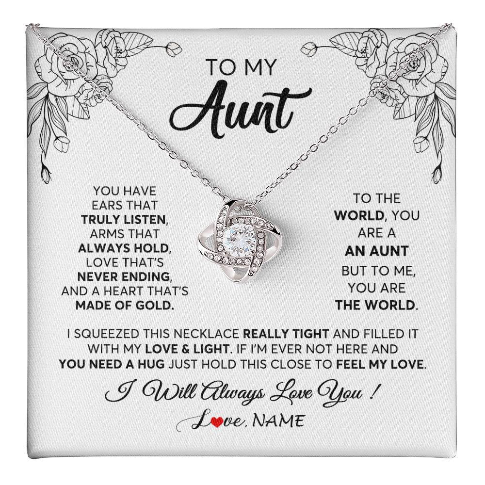Love Knot Necklace 14K White Gold Finish | 1 | Personalized To My Aunt Necklace From Niece Nephew Hold This Close Feel My Love Aunt Birthday Mothers Day Christmas Jewelry Customized Gift Box Message Card | teecentury