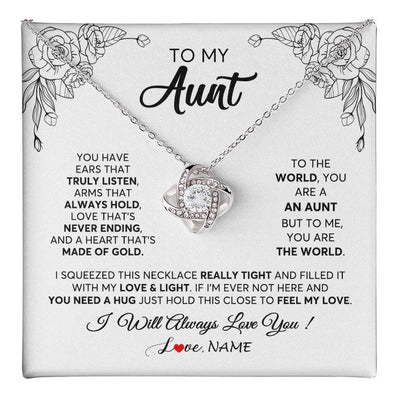 Love Knot Necklace 14K White Gold Finish | 1 | Personalized To My Aunt Necklace From Niece Nephew Hold This Close Feel My Love Aunt Birthday Mothers Day Christmas Jewelry Customized Gift Box Message Card | teecentury